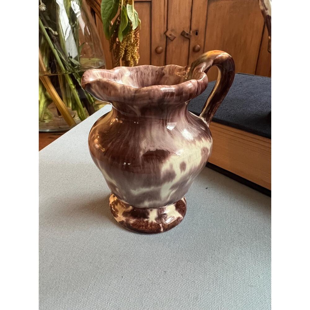 VTG Marbled Ceramic Creamer Brown Scalloped Bud Vase Fall Decor